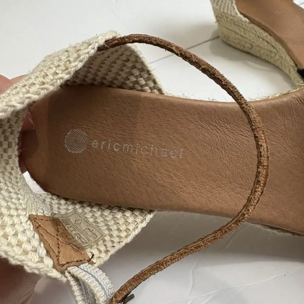 Eric Michael Trieste Espadrille Wedge Sandals, Women's 40 | US 9.5-10 Black Tan
